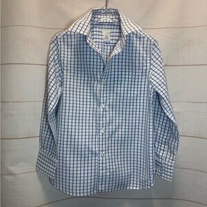 Crewcuts Blue Windowpane Button-Down Dress Shirt Missing Top Button Size 6-7